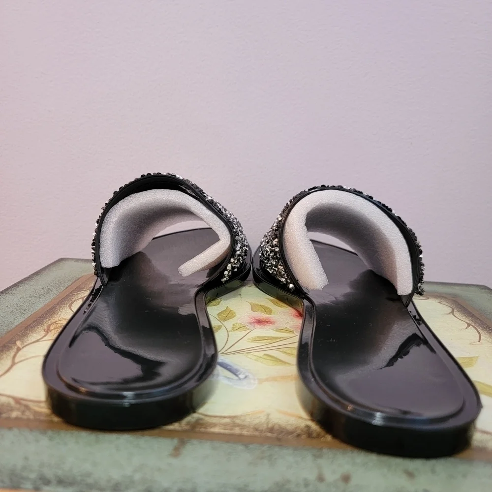 NWOT Black and Silver Glitter Slides Size 7 - Picture 4 of 6